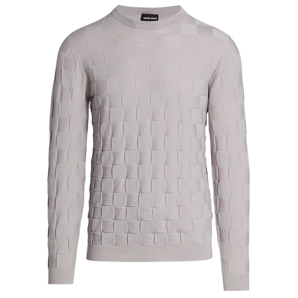 NWT$725 GIORGIO ARMANI Wool Basketweave Crew Neck Pullover Sweater Sz 46, XL-XXL
